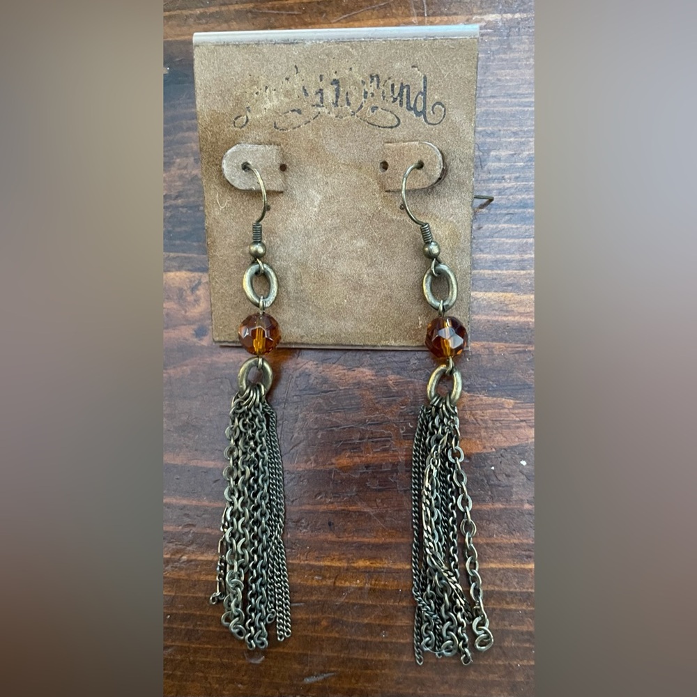 Bronze and Brown Tassel Dangle Earrings